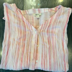 Style and Co Button Up Blouse in Pink and White Size 1X